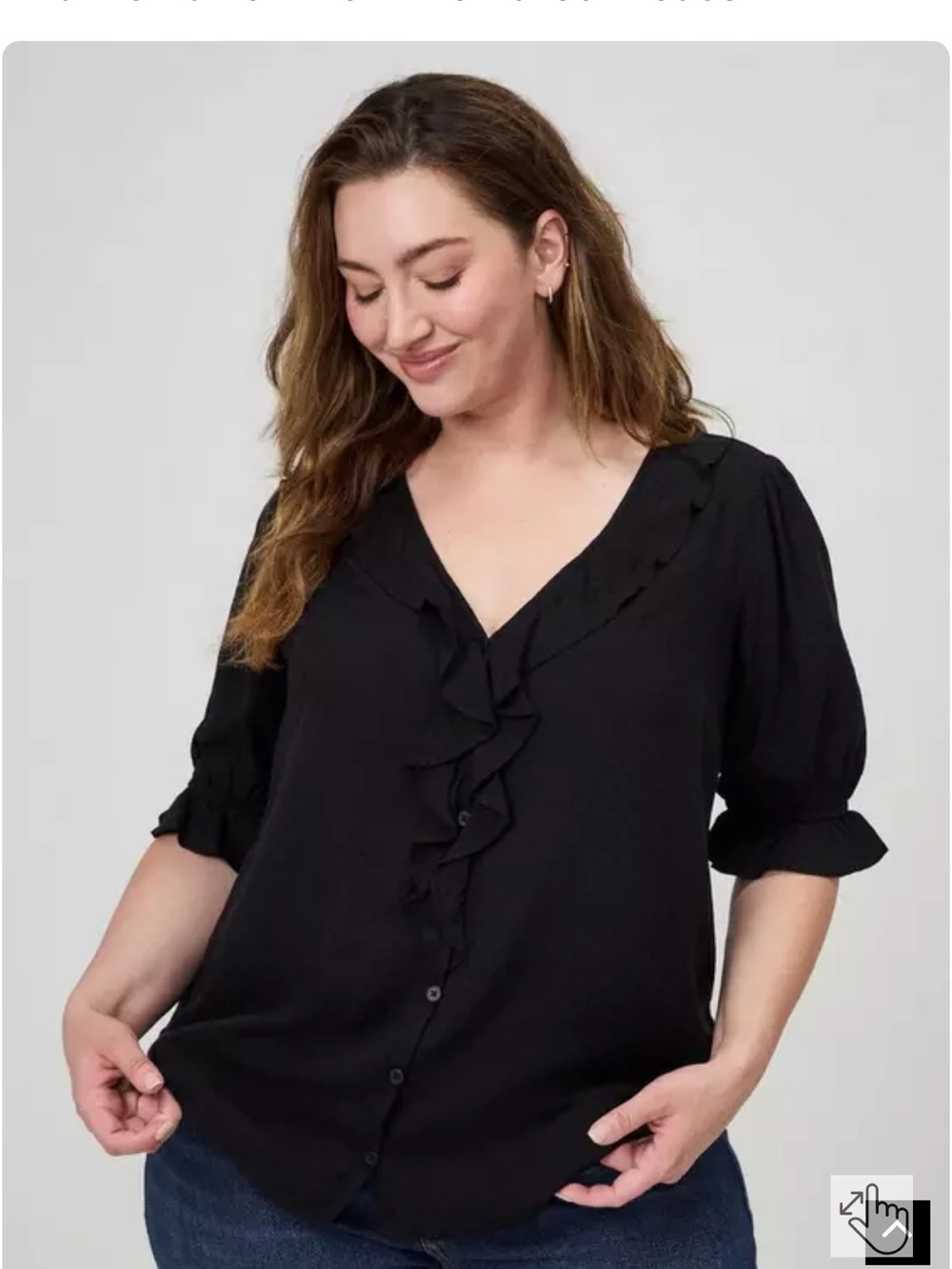 torrid Black Ruffle V-Neck Button Blouse